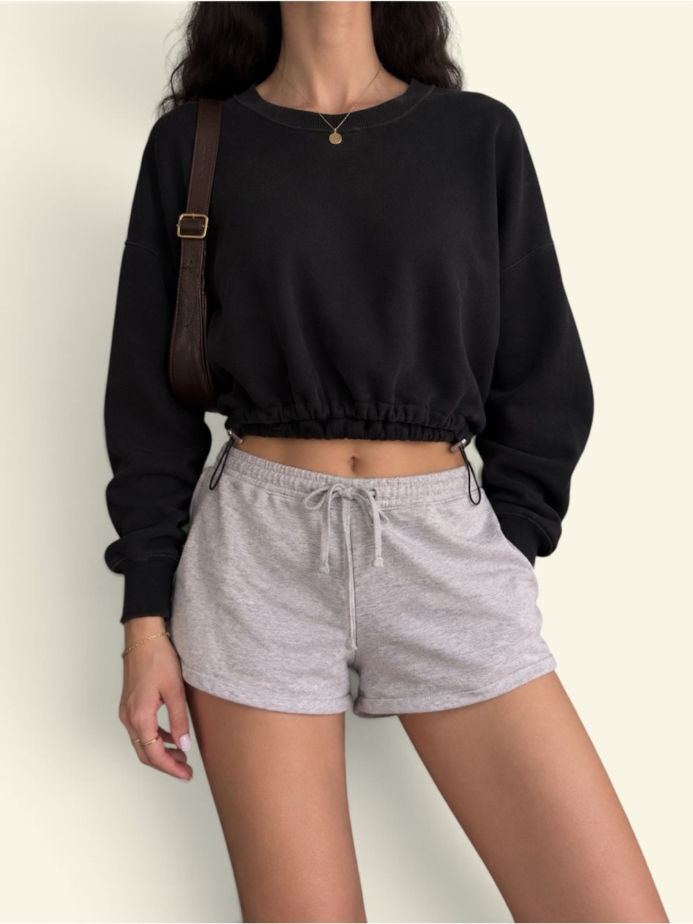 Abercrombie & Fitch Soft AF Cropped Bungee Sweatshirt XS Black Athleisure Cozy